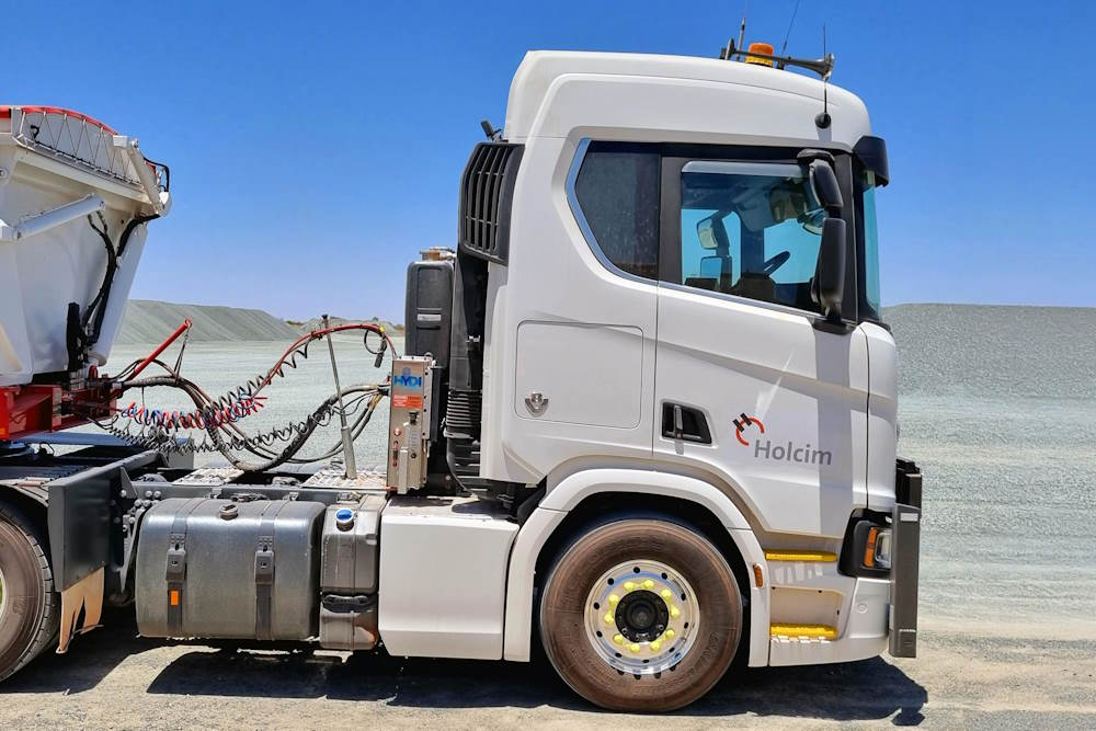 a truck cab with Holcin on the side